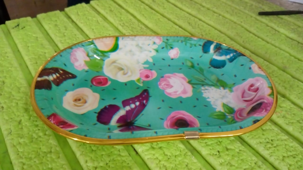 Small Plastic Flower Printed Design Serving Tray (1 Pc / 27 x 18 CM / Mix Color) Small Plastic Flower Printed Design Serving Tray (1 Pc / 27 x 18 CM / Mix Color)